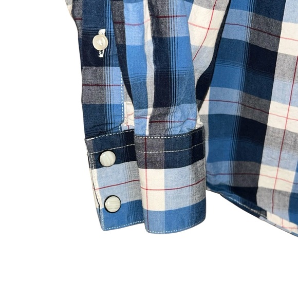 Double Pump Mens Western Pearl Snap Shirt Blue Plaid Cowboy Cotton Size XL - Picture 8 of 10